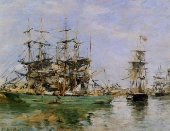 Eugene Boudin : A Three Masted Ship in Port